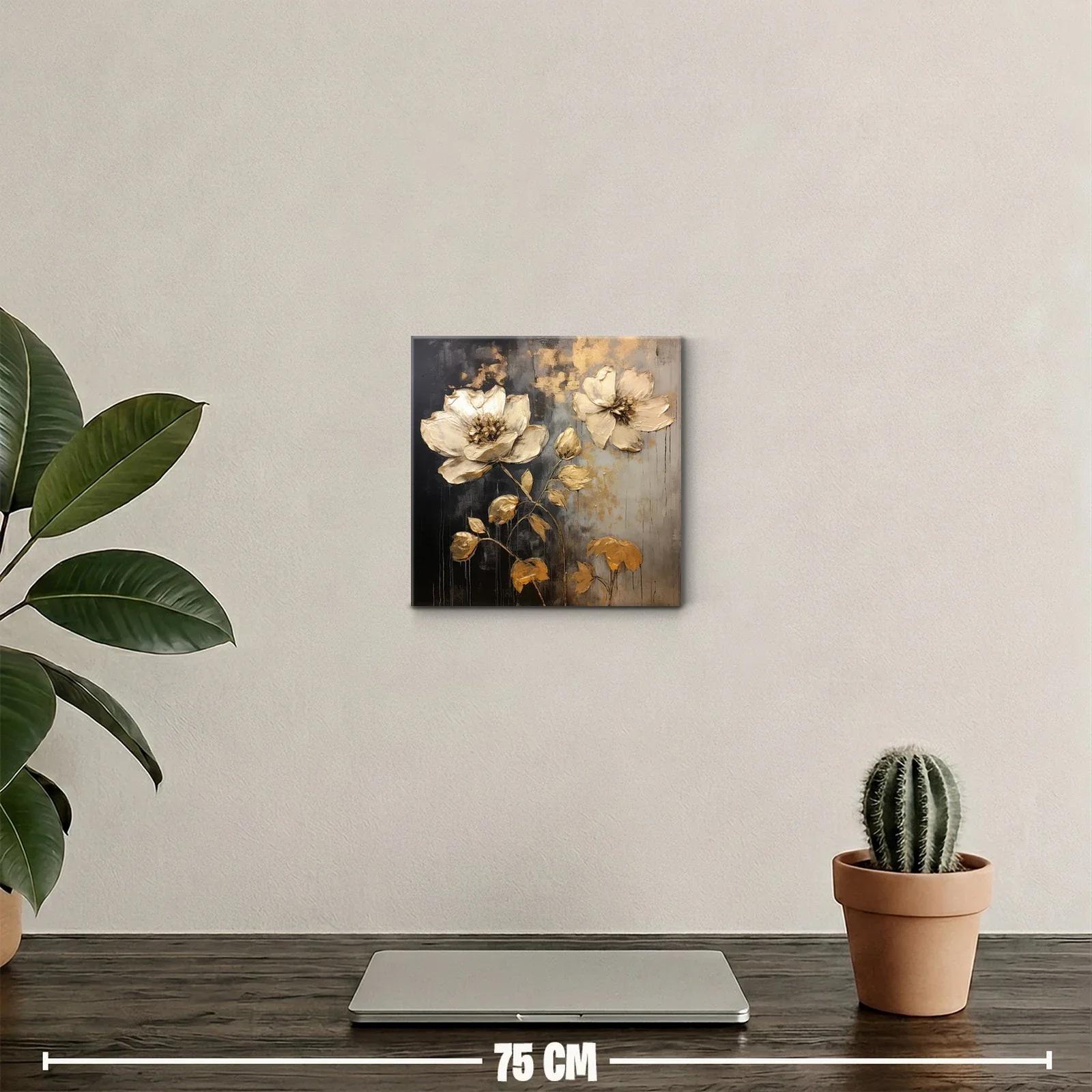 Cuadro decorativo floral en tonos dorados y grises elegantes — miniatura 2