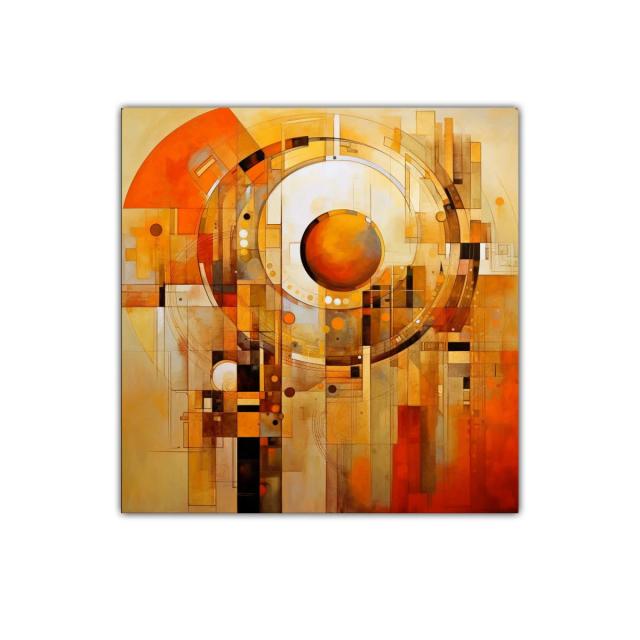 Cuadro abstracto con tonos cálidos y diseños geométricos