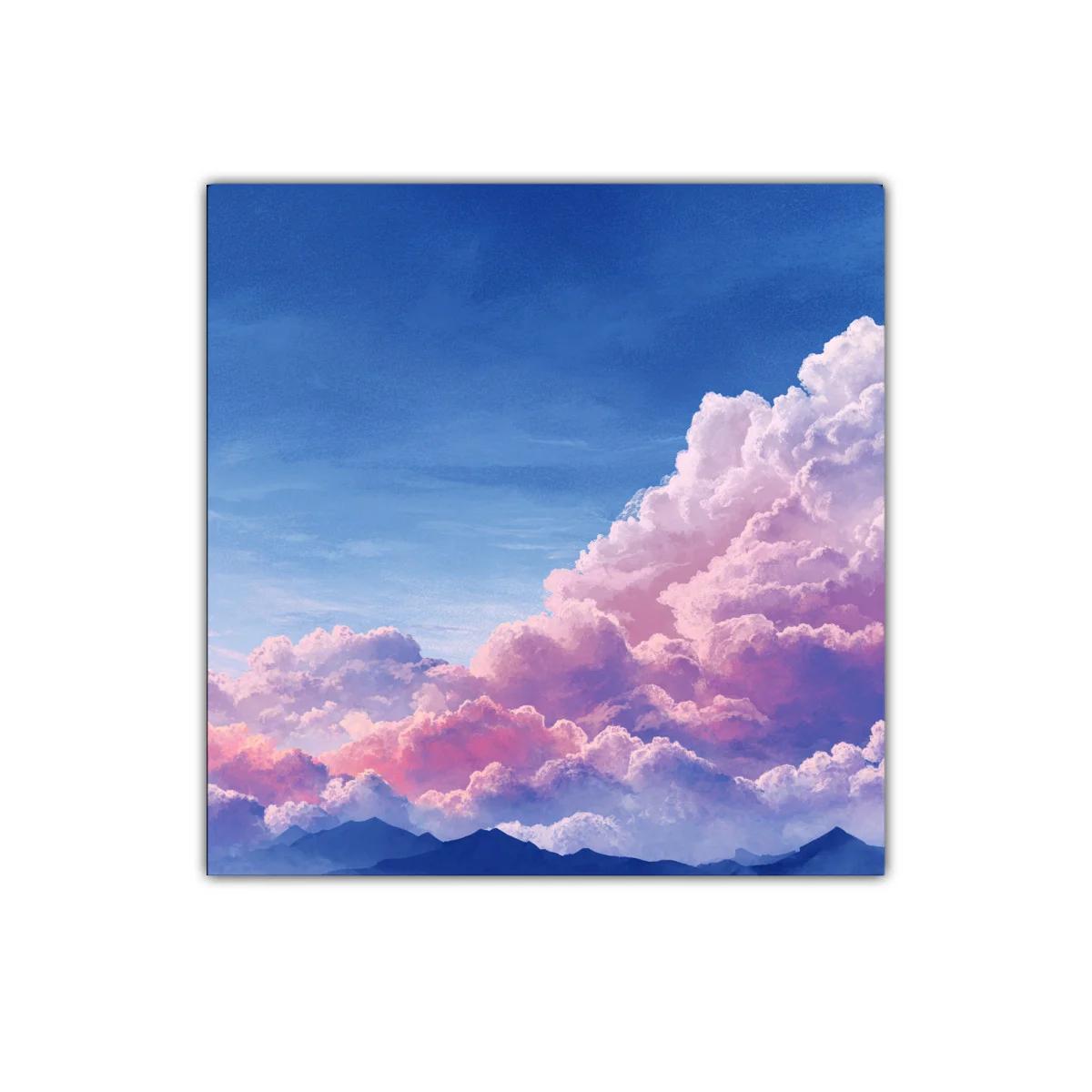 Cielo crepuscular con nubes rosas y montañas azuladas