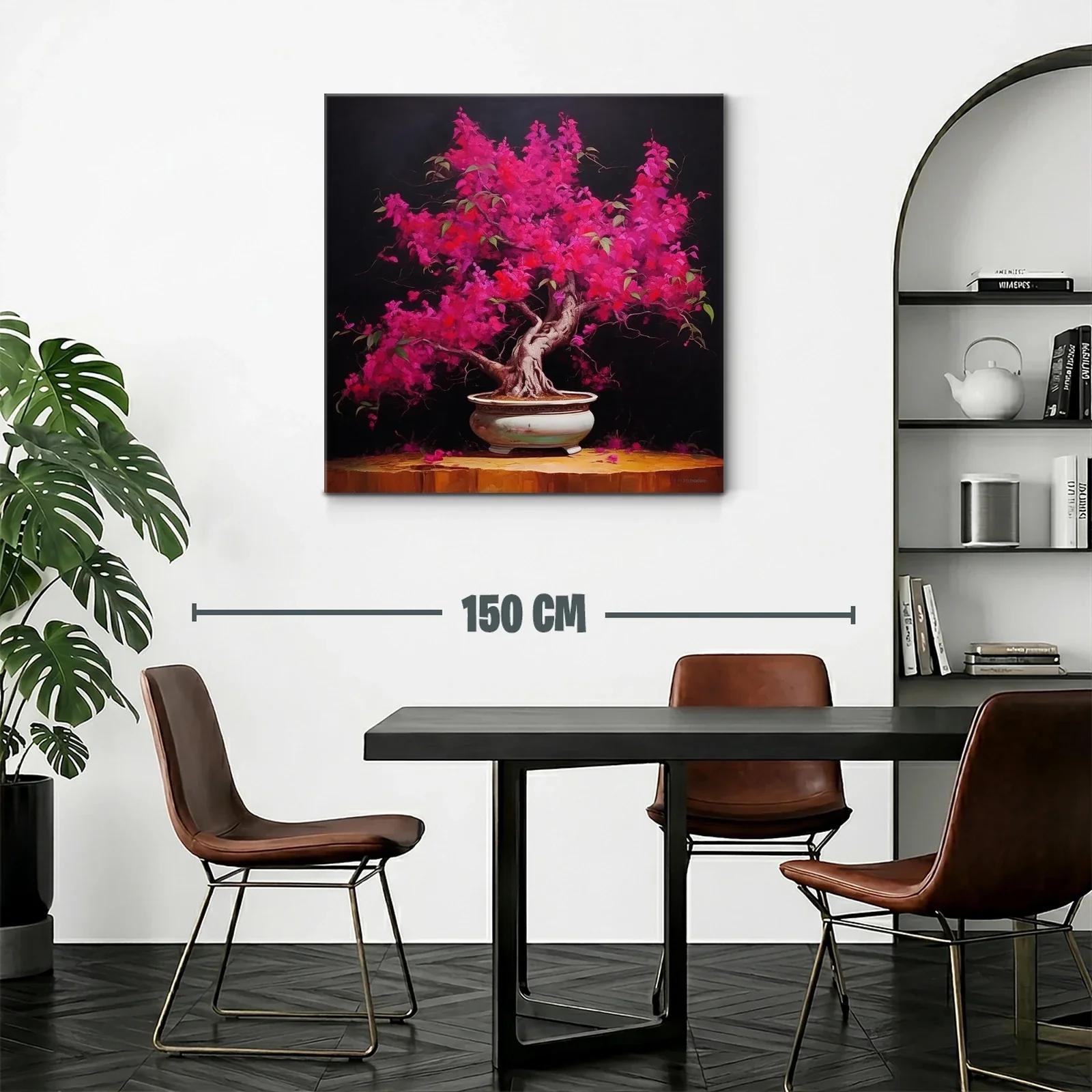 Árbol Bonsái en Floración Fucsia en Ambiente Oscuro — miniatura 2