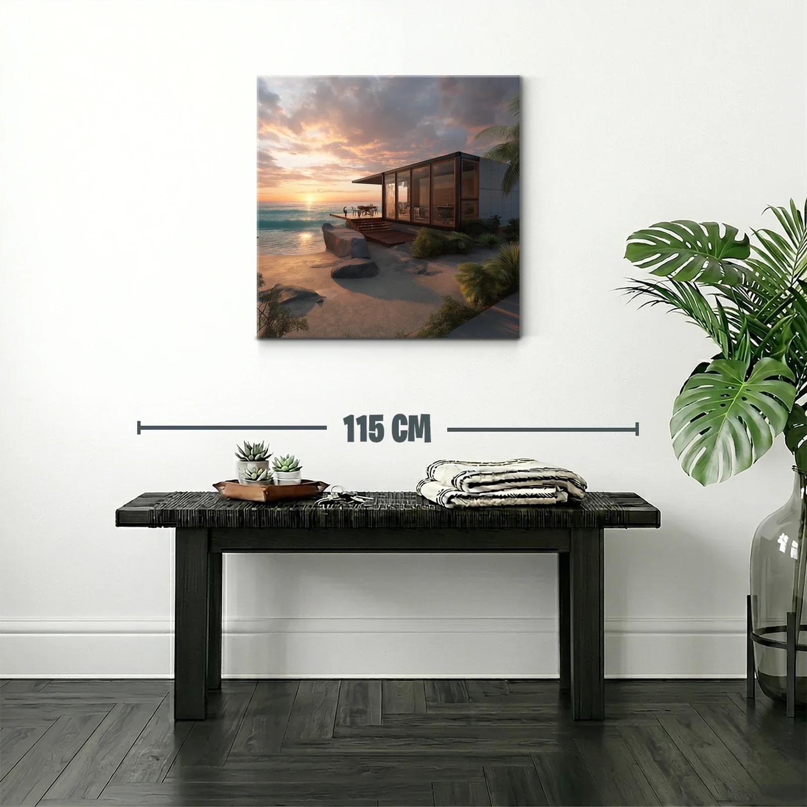 Atardecer frente al mar con casa moderna y paisaje natural — miniatura 2