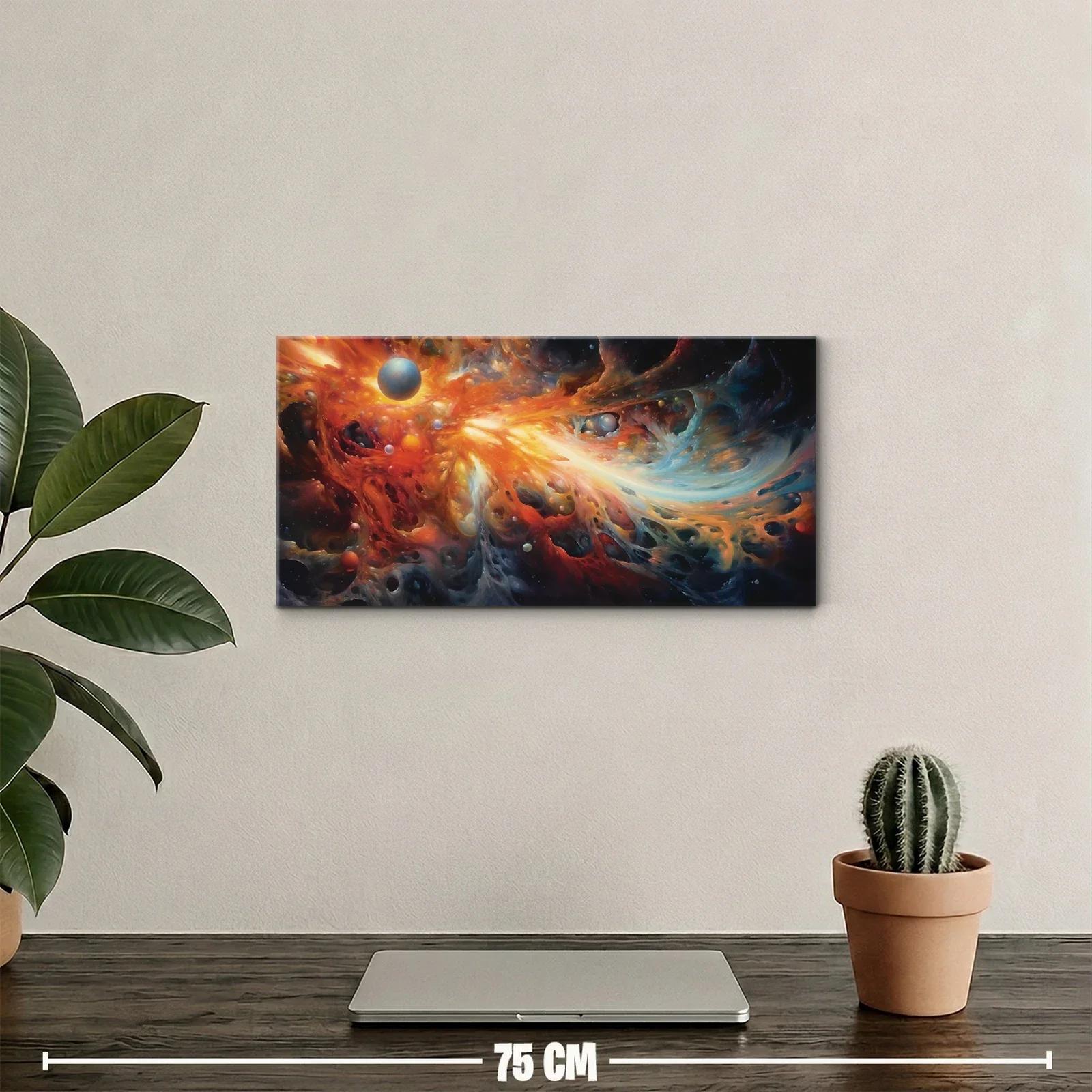 Cuadro nebulosa espacial con planeta y remolinos de luz — miniatura 2