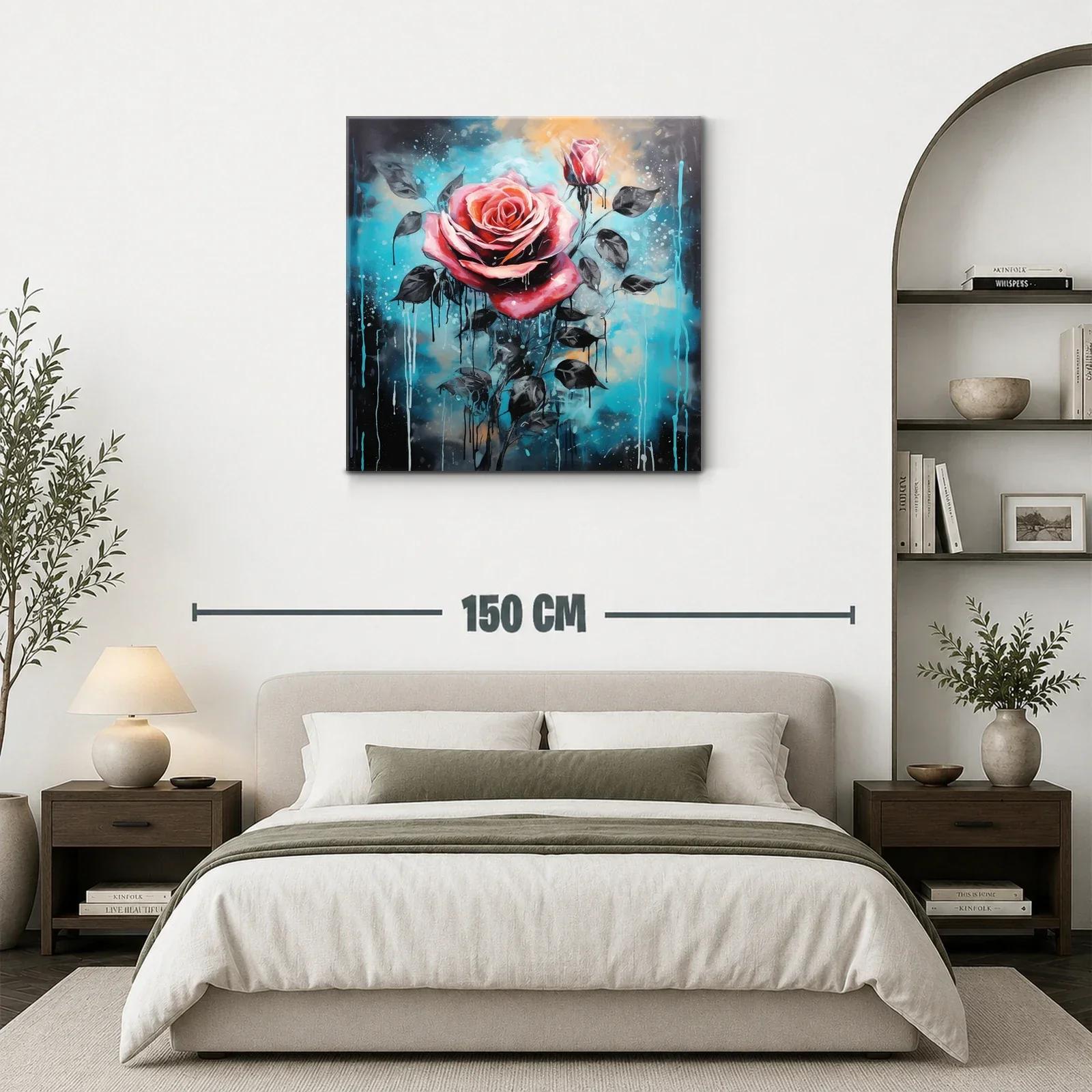 Rosa vibrante con fondo azul y detalles en negro — miniatura 3