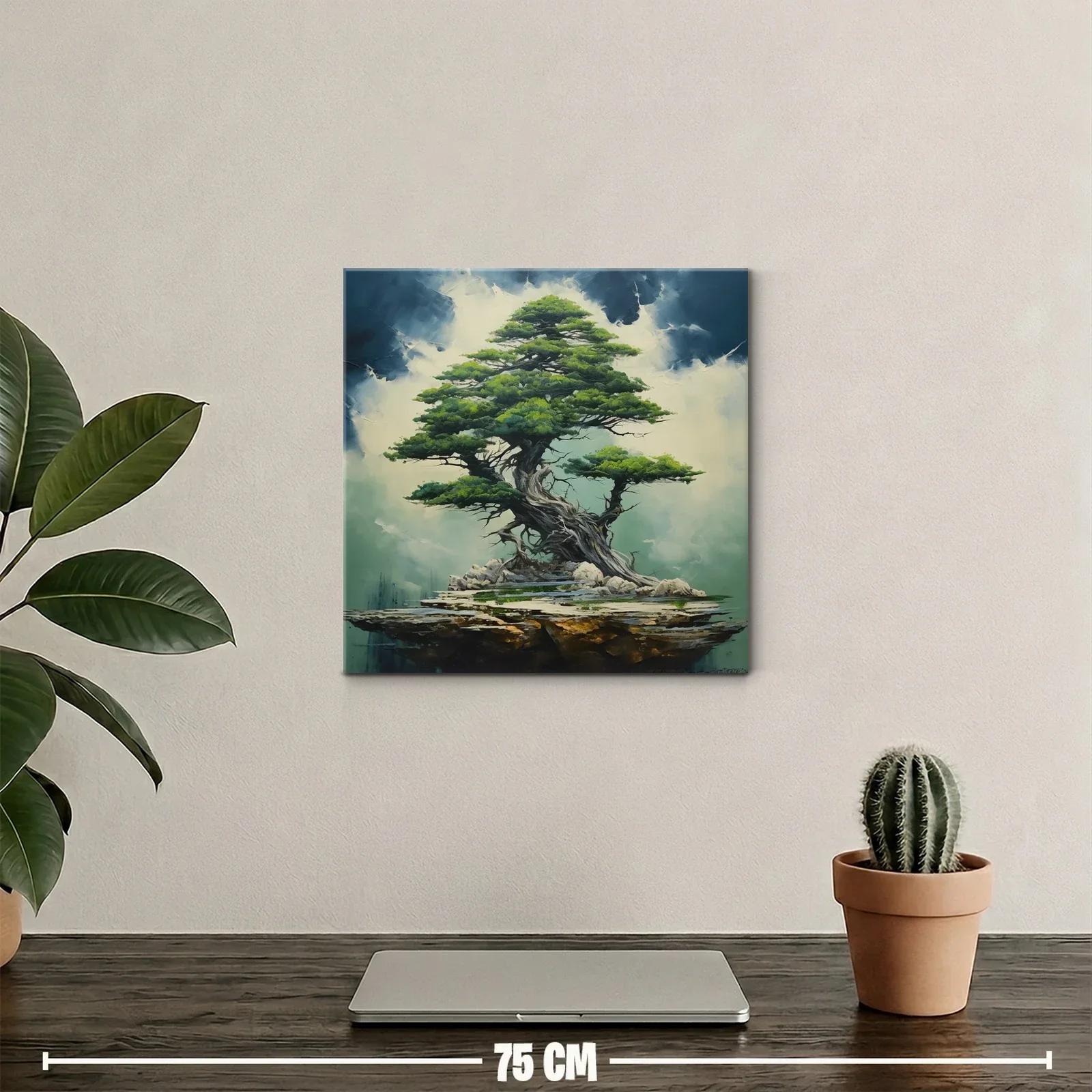 Árbol majestuoso sobre piedra con tonos verdes y azules — miniatura 2
