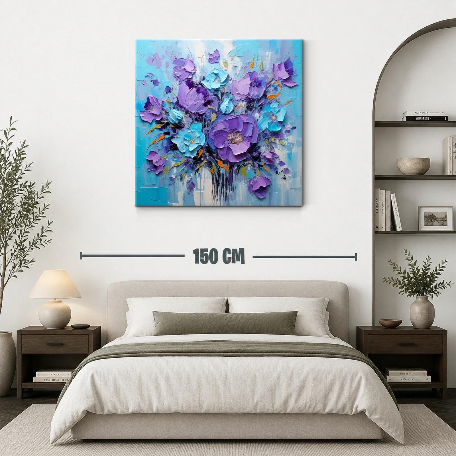 Cuadro floral en tonos violetas y azul turquesa vibrantes — miniatura 3