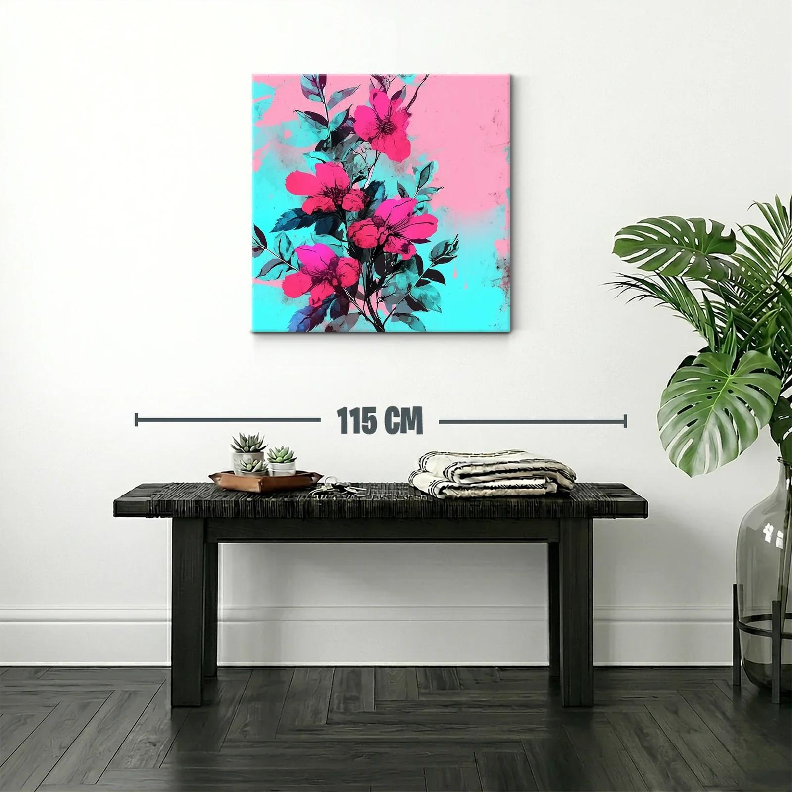Cuadro moderno con flores vibrantes en fondo pastel — miniatura 2