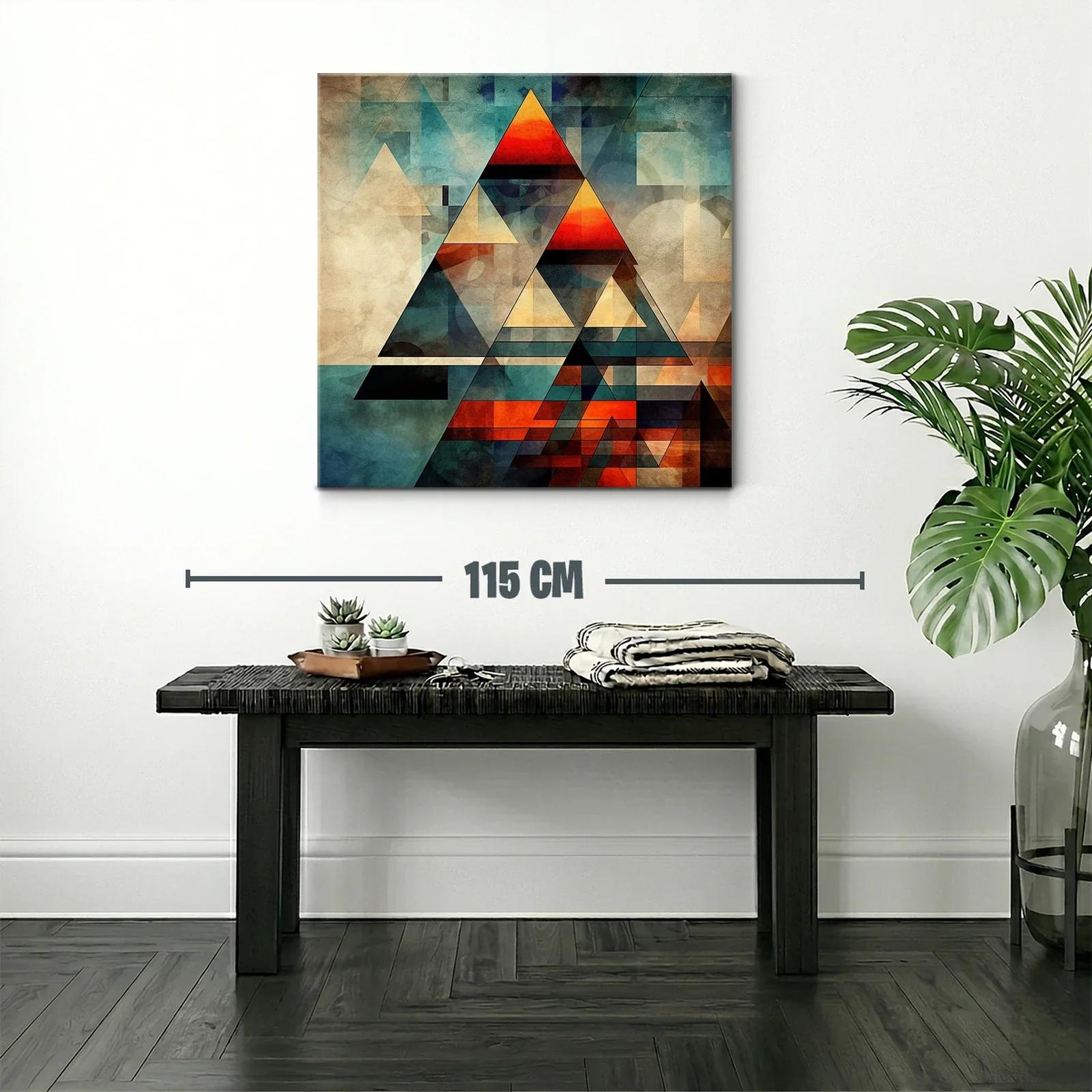 Composición abstracta con triángulos en tonos cálidos y fríos — miniatura 2