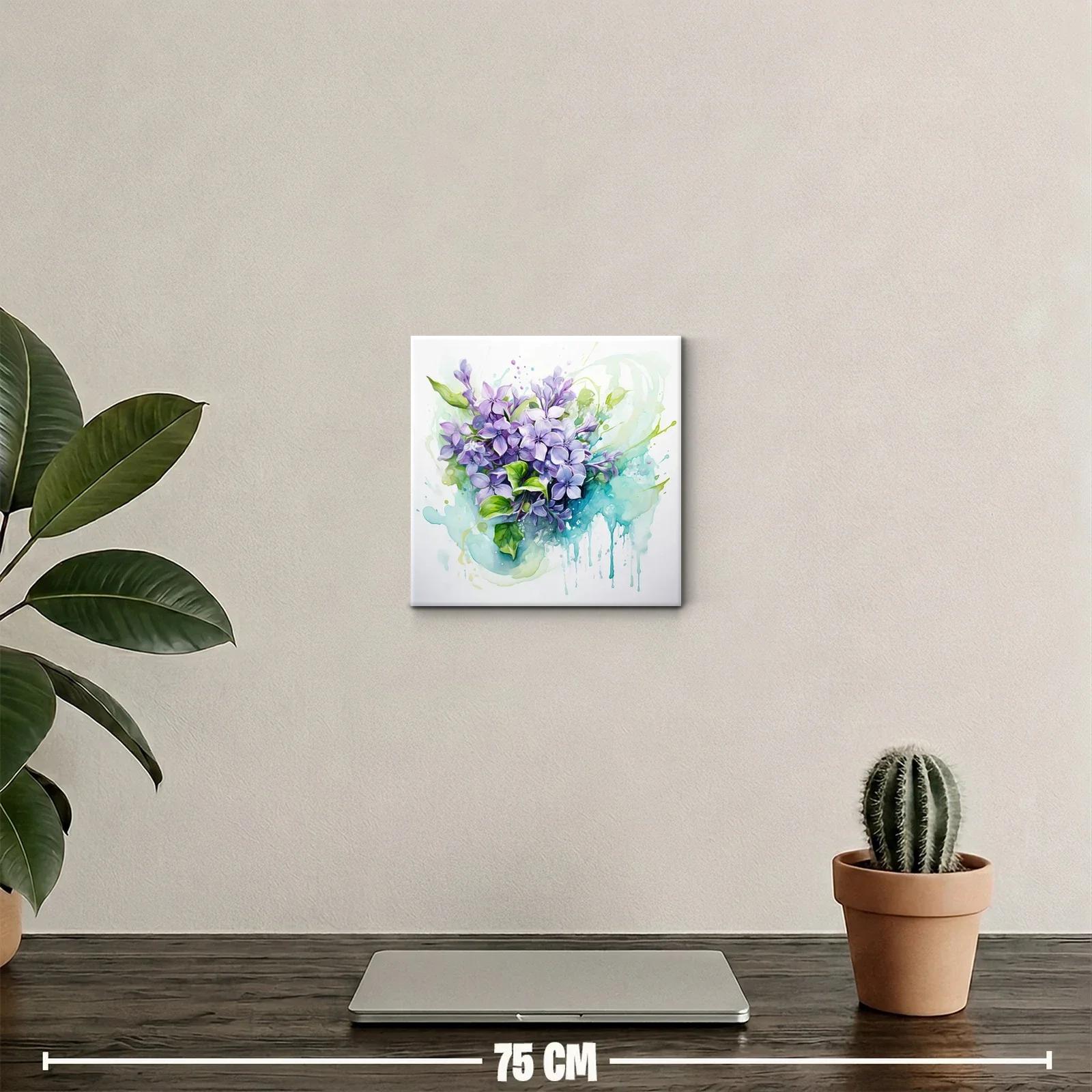 Cuadro decorativo con ramo de flores lilas y verdes — miniatura 2