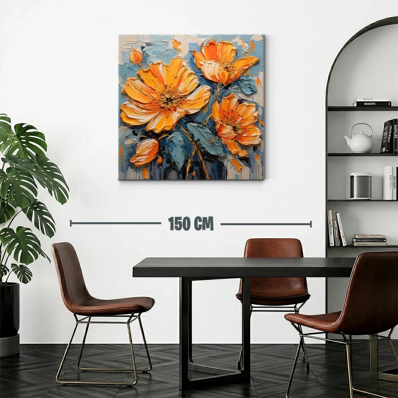 Cuadro floral con vibrantes tonalidades naranjas y azules — miniatura 2