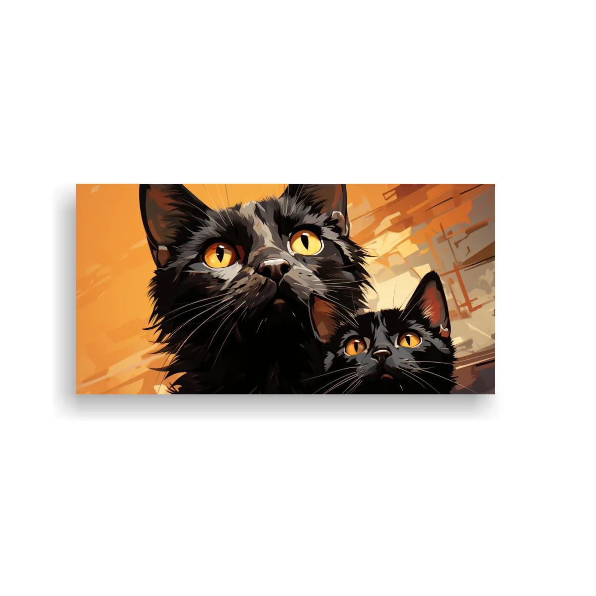 Cuadro de dos gatos negros mirando hacia arriba