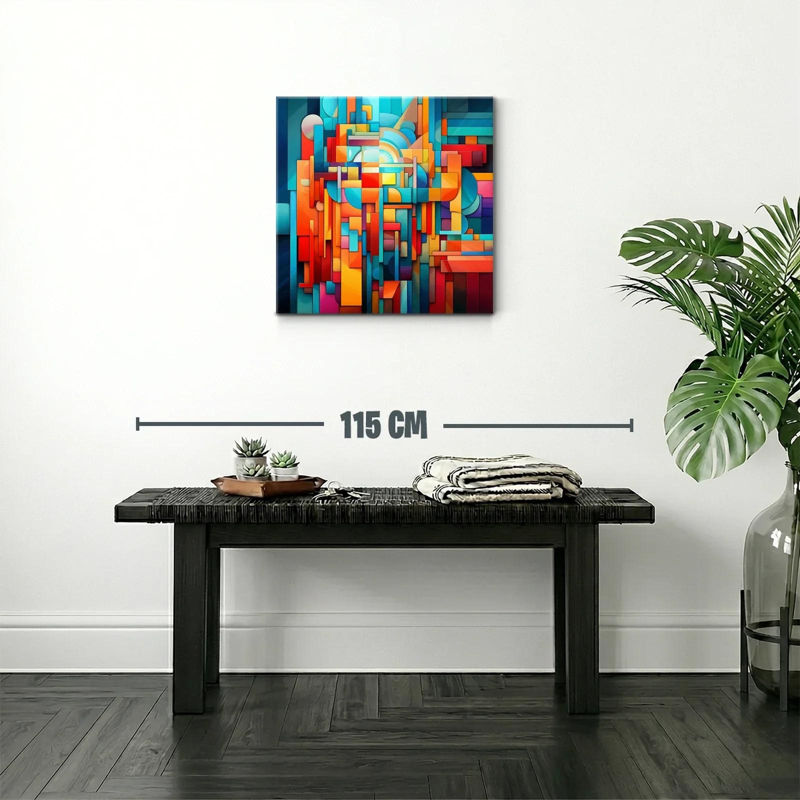 Cuadro abstracto en vibrantes tonos cálidos y fríos — miniatura 2