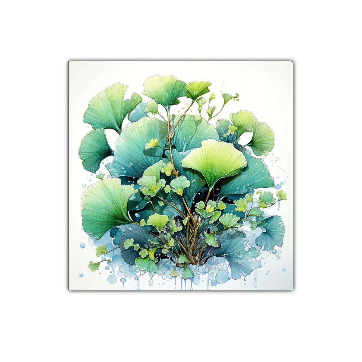 Cuadro decorativo con motivos de hojas verdes y azules — imagen principal