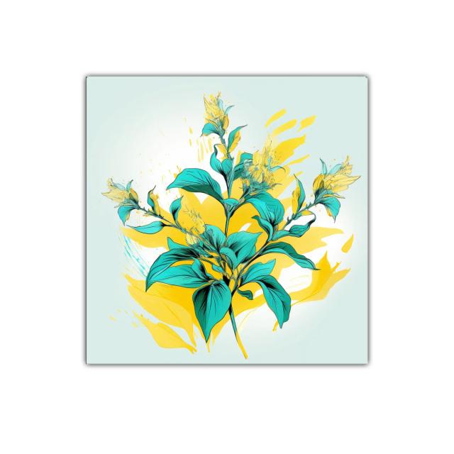 Flor Tropical vibrante en tonos turquesa y amarillo