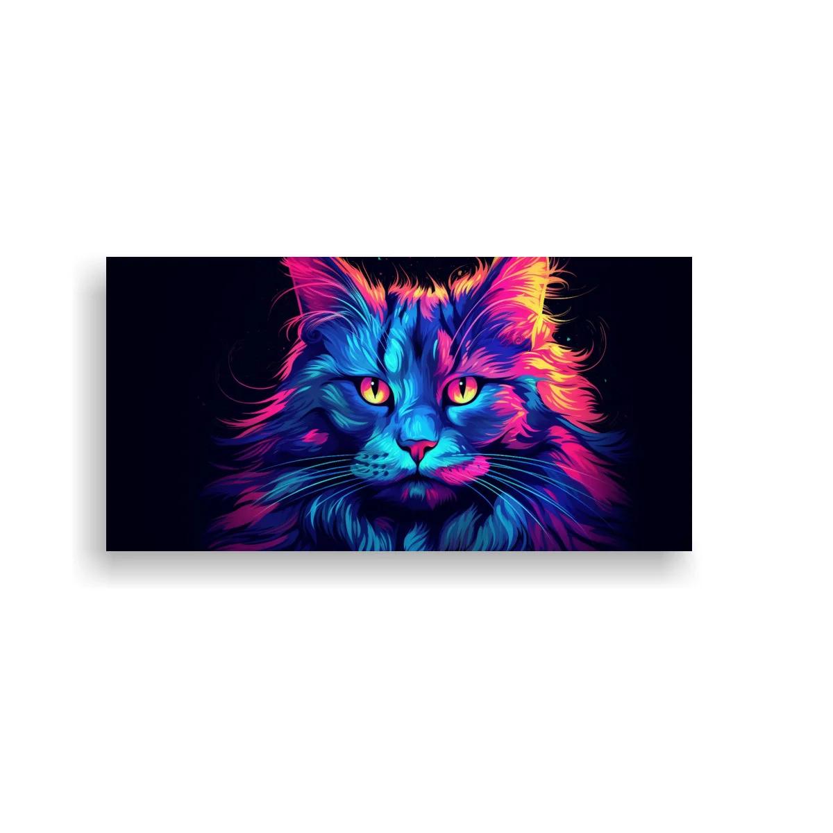 Cuadro gato de pelo largo neón sobre fondo oscuro