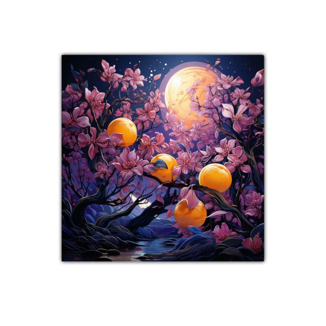 Naturaleza mágica con flores y frutos luminosos