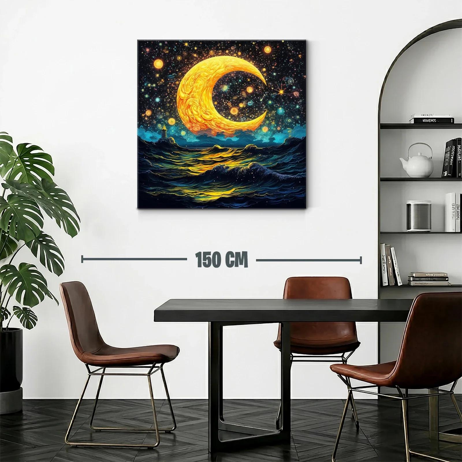 Luna dorada sobre océano estrellado en noche mágica — miniatura 2