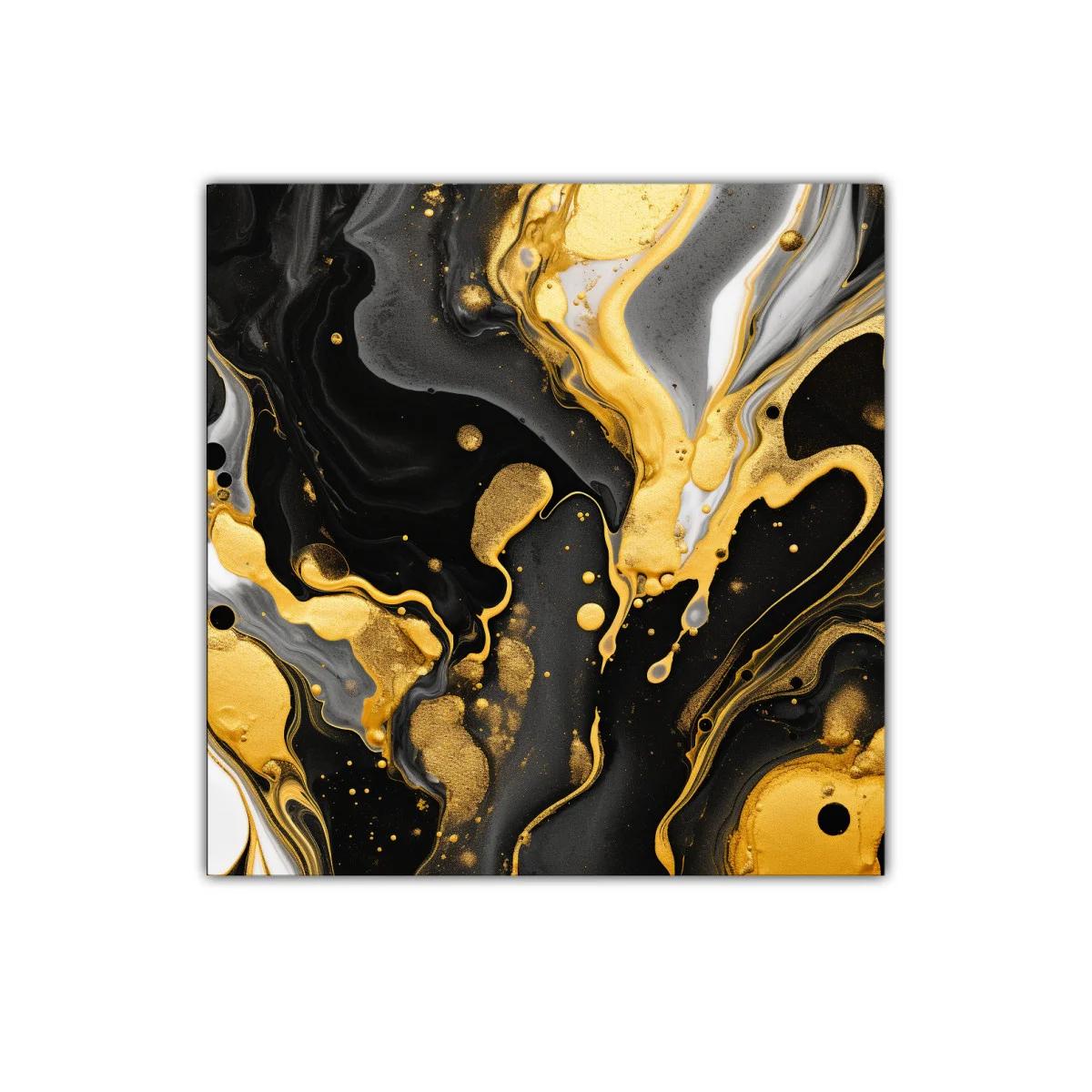 Cuadro abstracto fluido en negro y dorado para decoración elegante — imagen principal