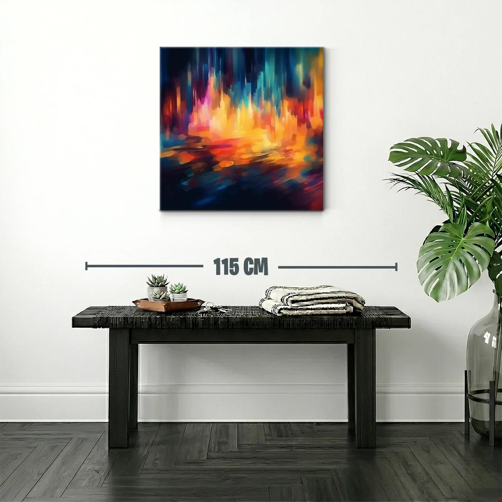 Cuadro abstracto con vibrantes luces en tonos cálidos y fríos — miniatura 2