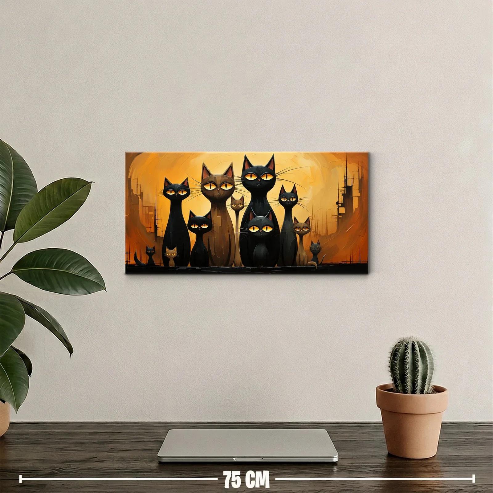 Cuadro grupo de gatos negros con torres y antenas — miniatura 2