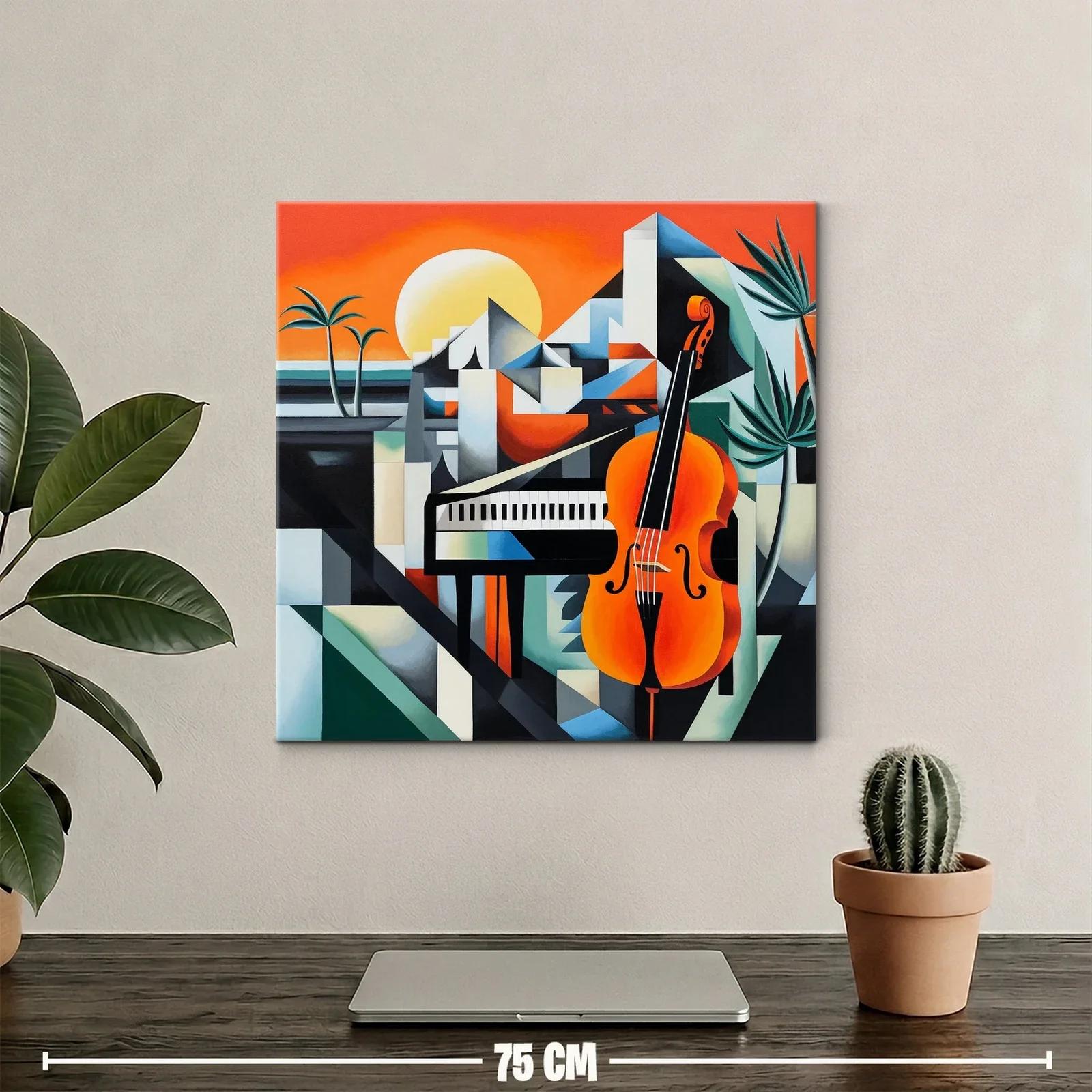 Cuadro moderno con piano y violonchelo en tonos vibrantes — miniatura 2