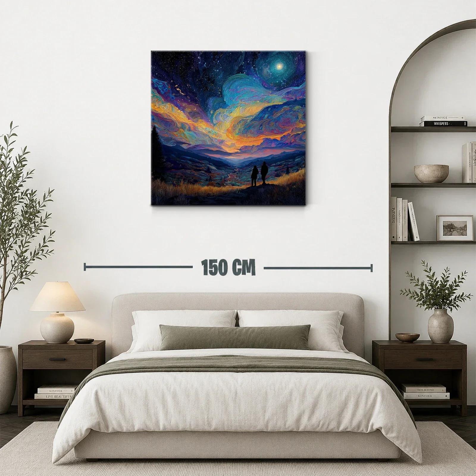 Paisaje nocturno con cielo estrellado y figuras en silueta — miniatura 3