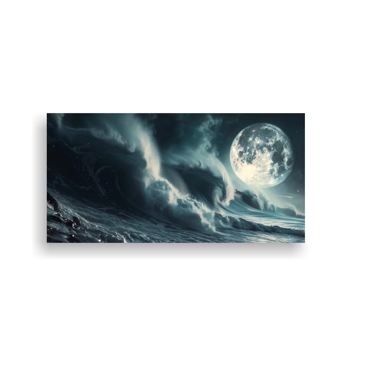 Cuadro ola oceánica bajo la luna llena