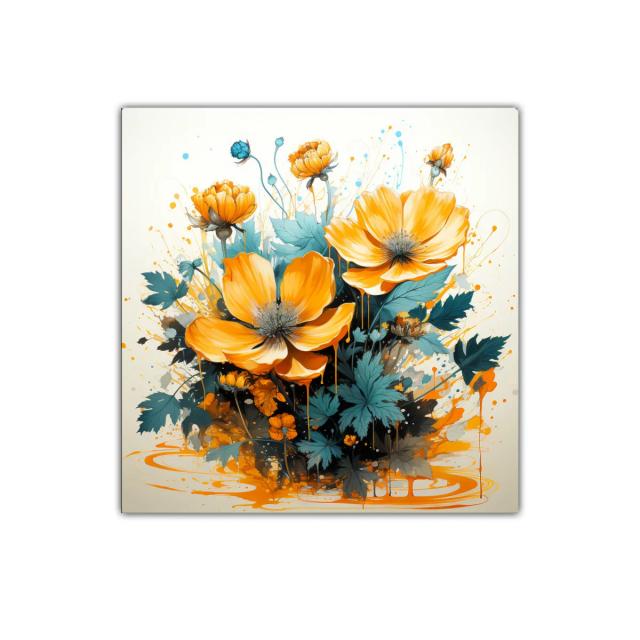 Flores vibrantes en tonos cálidos y azulados para decorar