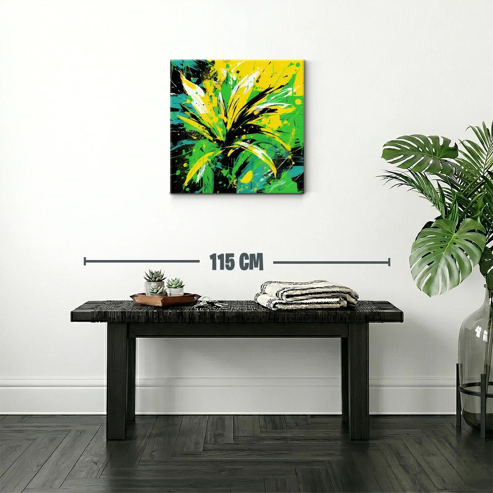 Cuadro abstracto con explosión de verdes y amarillos vibrantes — miniatura 2