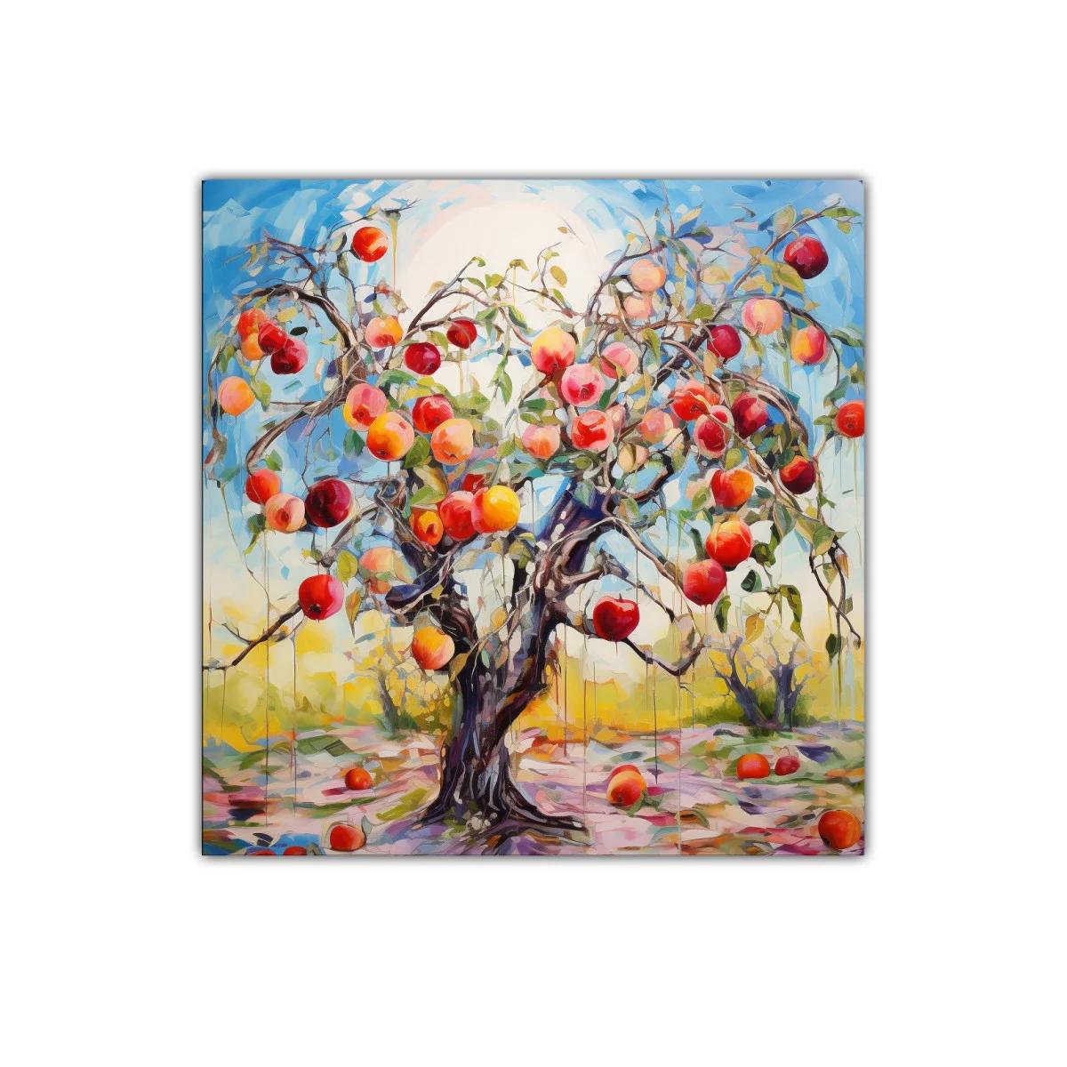 Árbol frutal lleno de manzanas en paisaje colorido — imagen principal