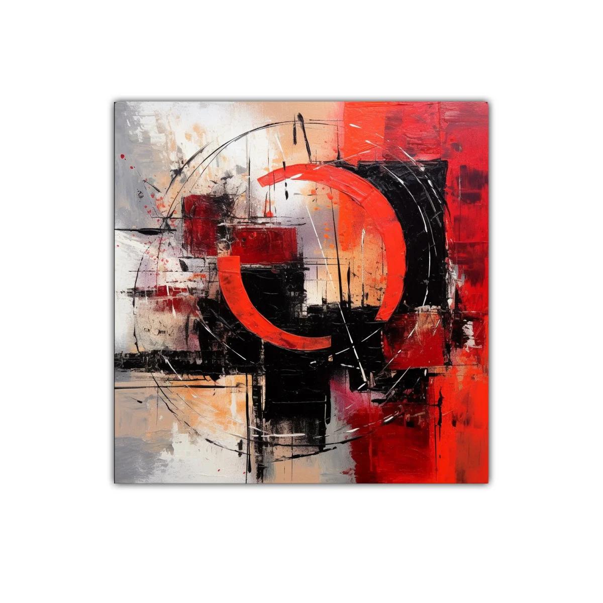 Cuadro abstracto con formas circulares y tonos rojos intensos — imagen principal