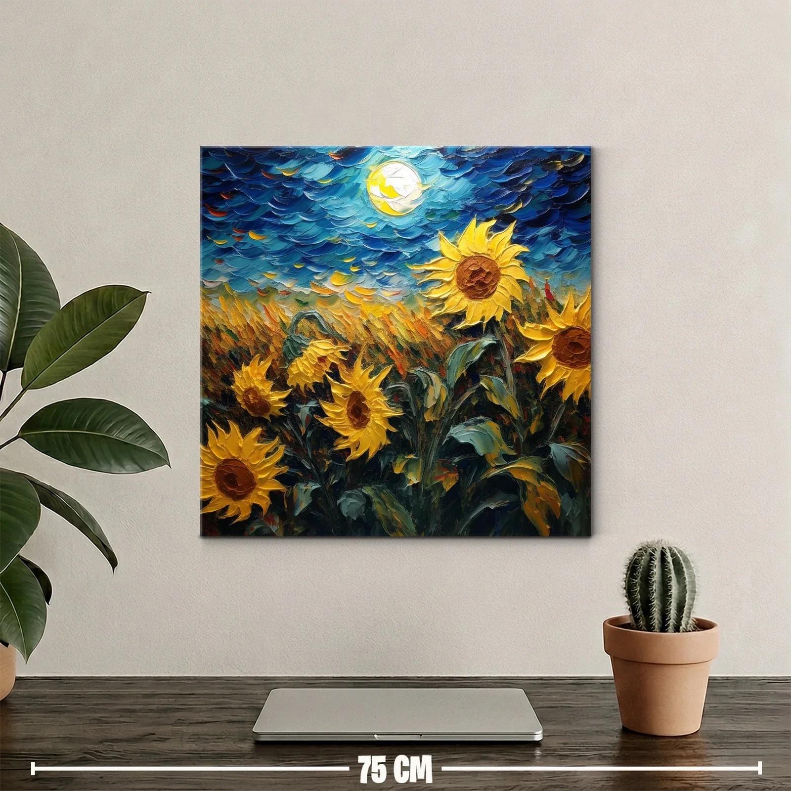 Campo de girasoles vibrantes bajo cielo nocturno brillante — miniatura 2