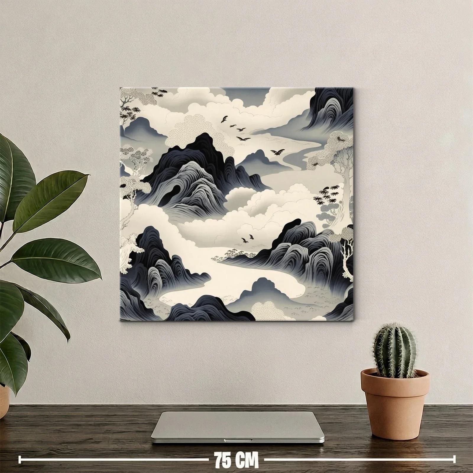 Paisaje onírico con montañas y aves en tonos neutros — miniatura 2