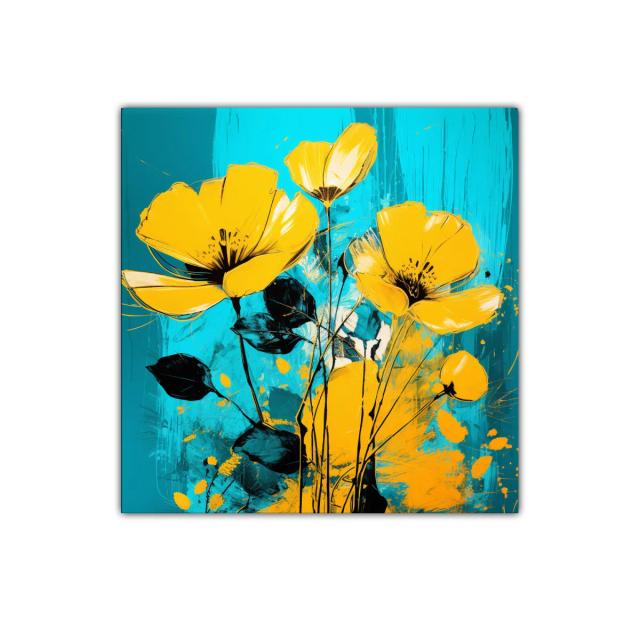 Flores amarillas vibrantes sobre fondo turquesa