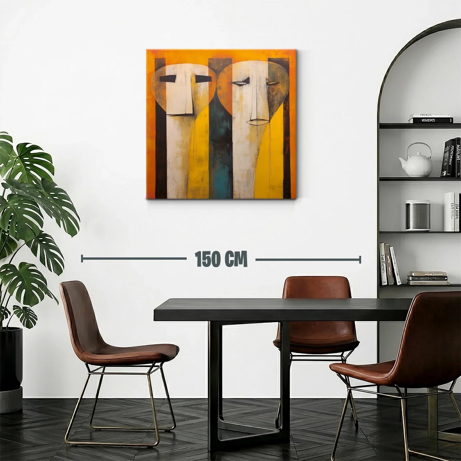 Cuadro contemporáneo con rostros abstractos en tonos cálidos — miniatura 2