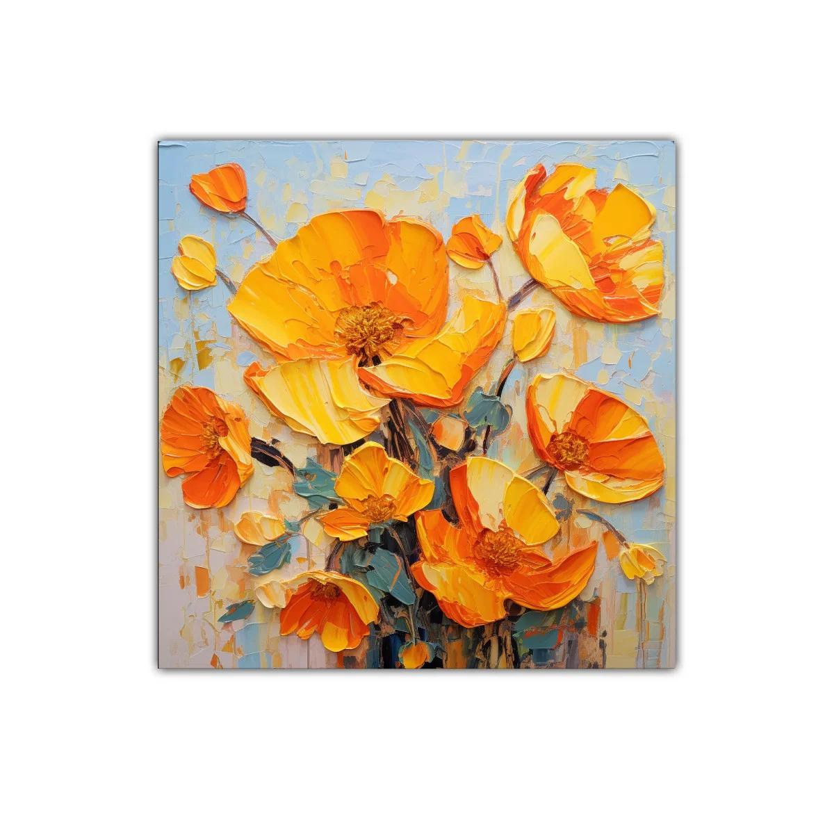 Cuadro floral con vibrantes flores naranjas y amarillas