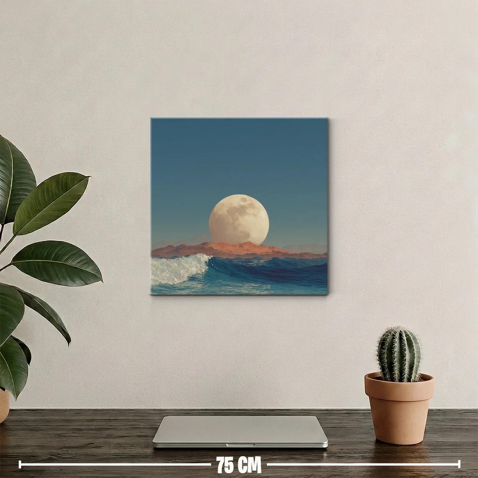 Cuadro con luna gigante sobre horizonte marino al atardecer — miniatura 2