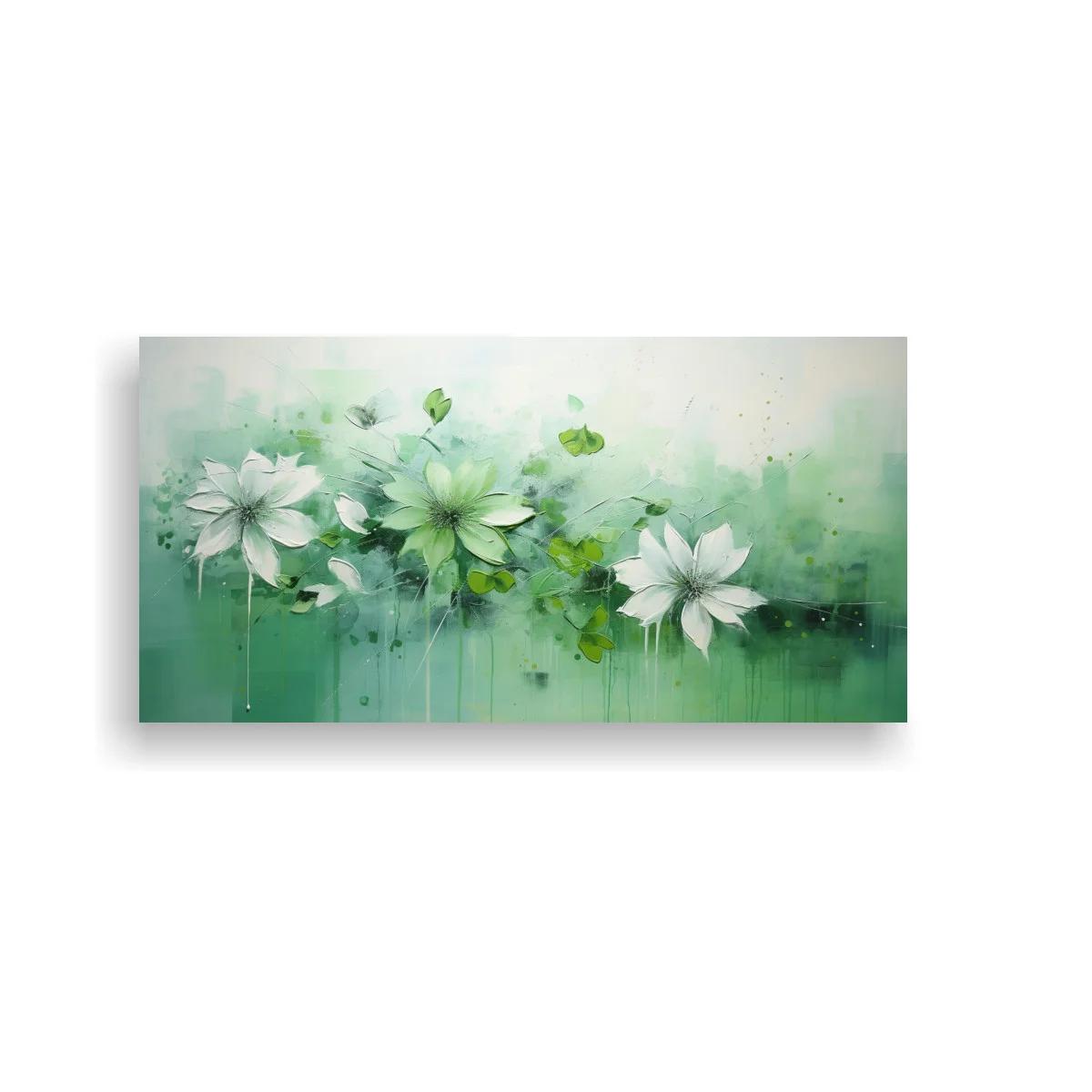 Cuadro flores blancas tipo dalia con veladuras verdes