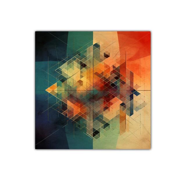 Composición geométrica con tonos cálidos y fríos contrastantes