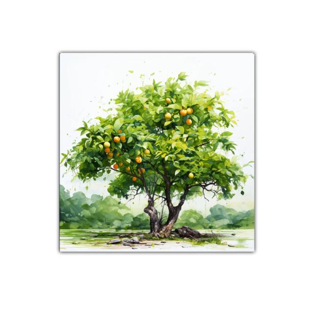 Árbol de frutas naranjas en paisaje natural sereno