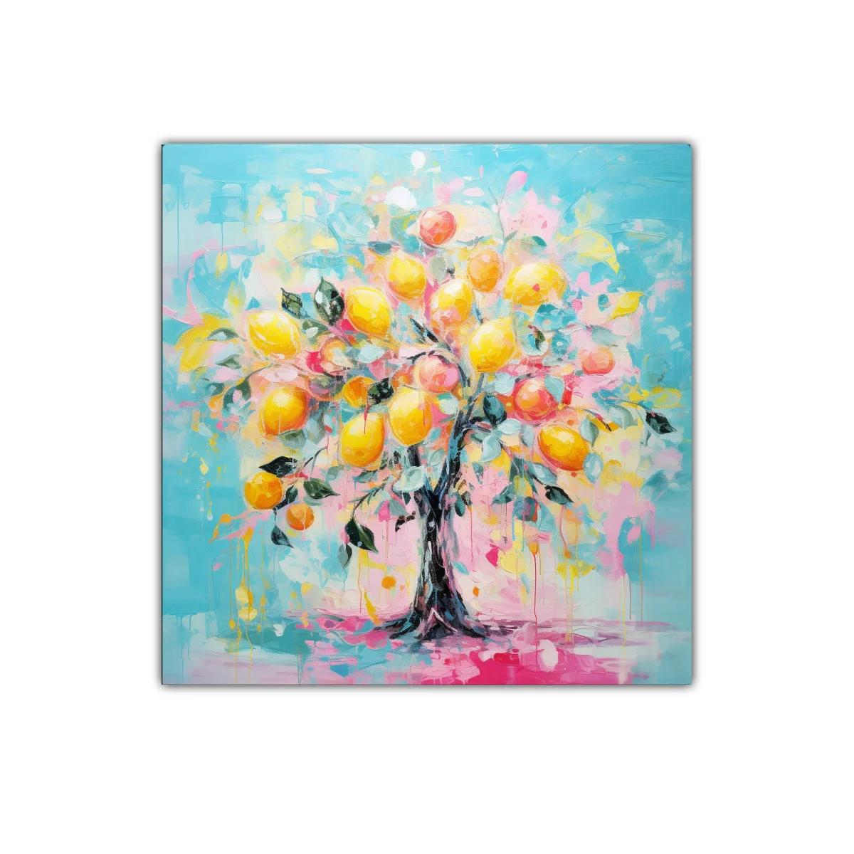 Árbol vibrante con frutos en tonos pastel y azul cielo