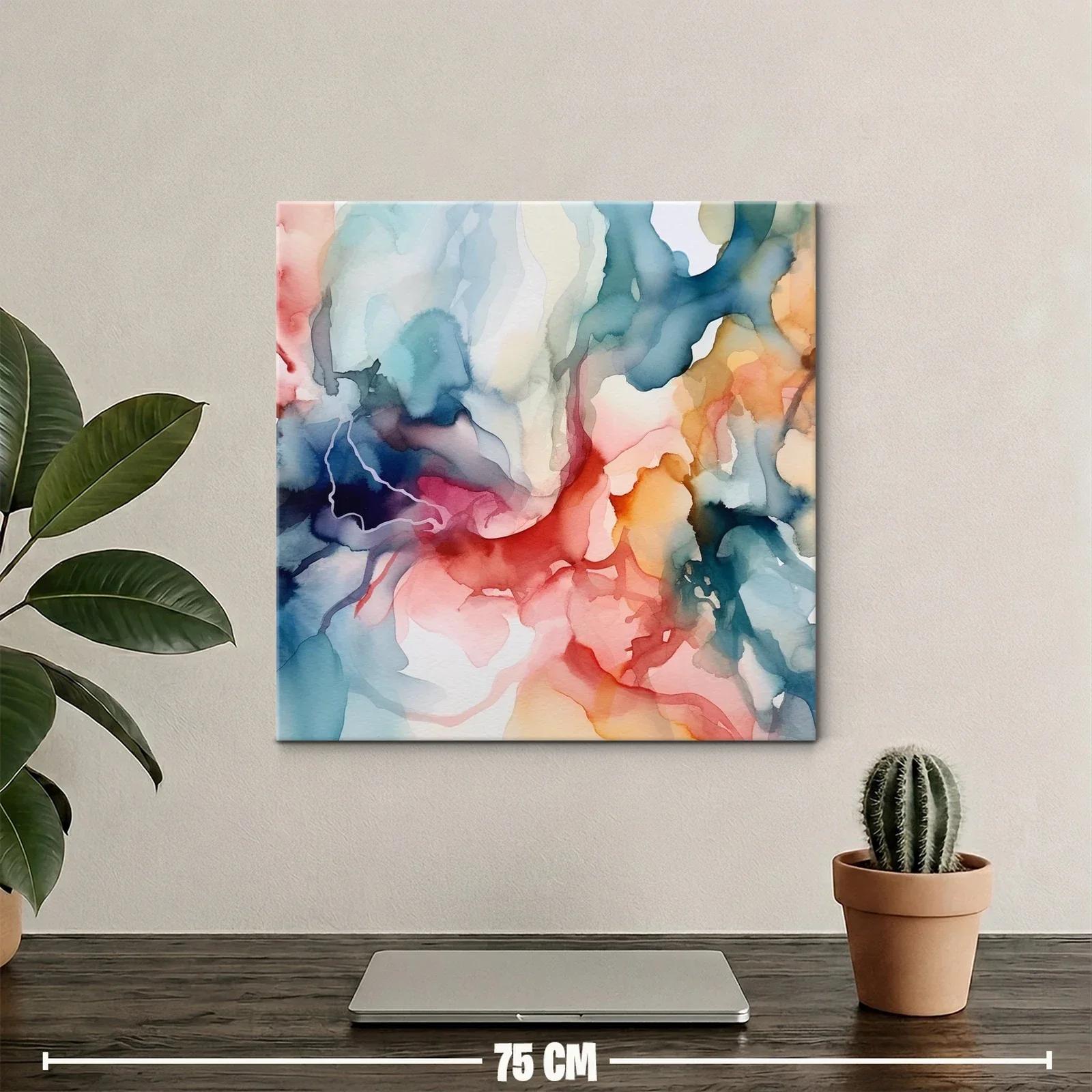 Cuadro abstracto con tonos cálidos y fríos entrelazados — miniatura 2