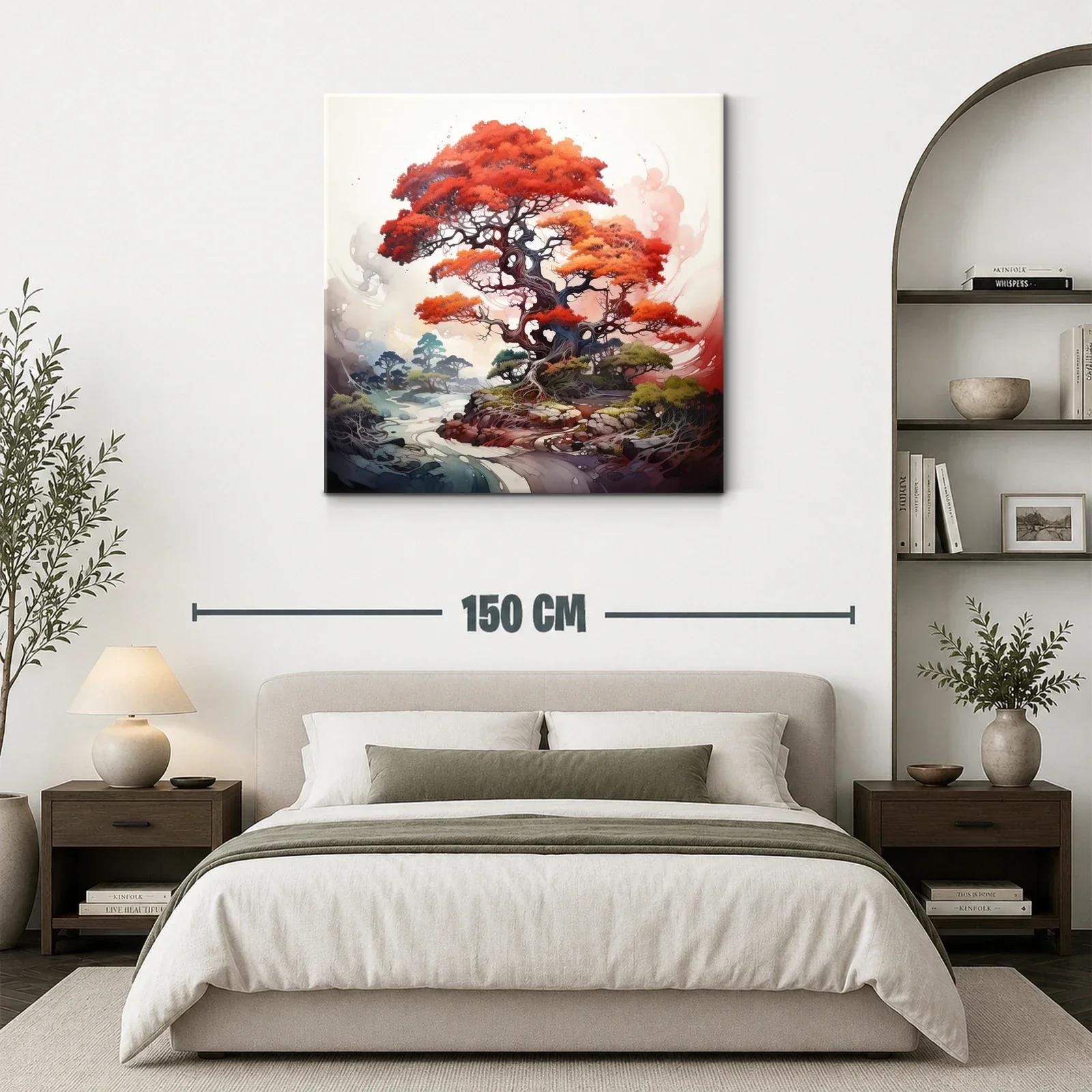 Árbol vibrante con follaje rojo intenso y paisaje onírico — miniatura 3
