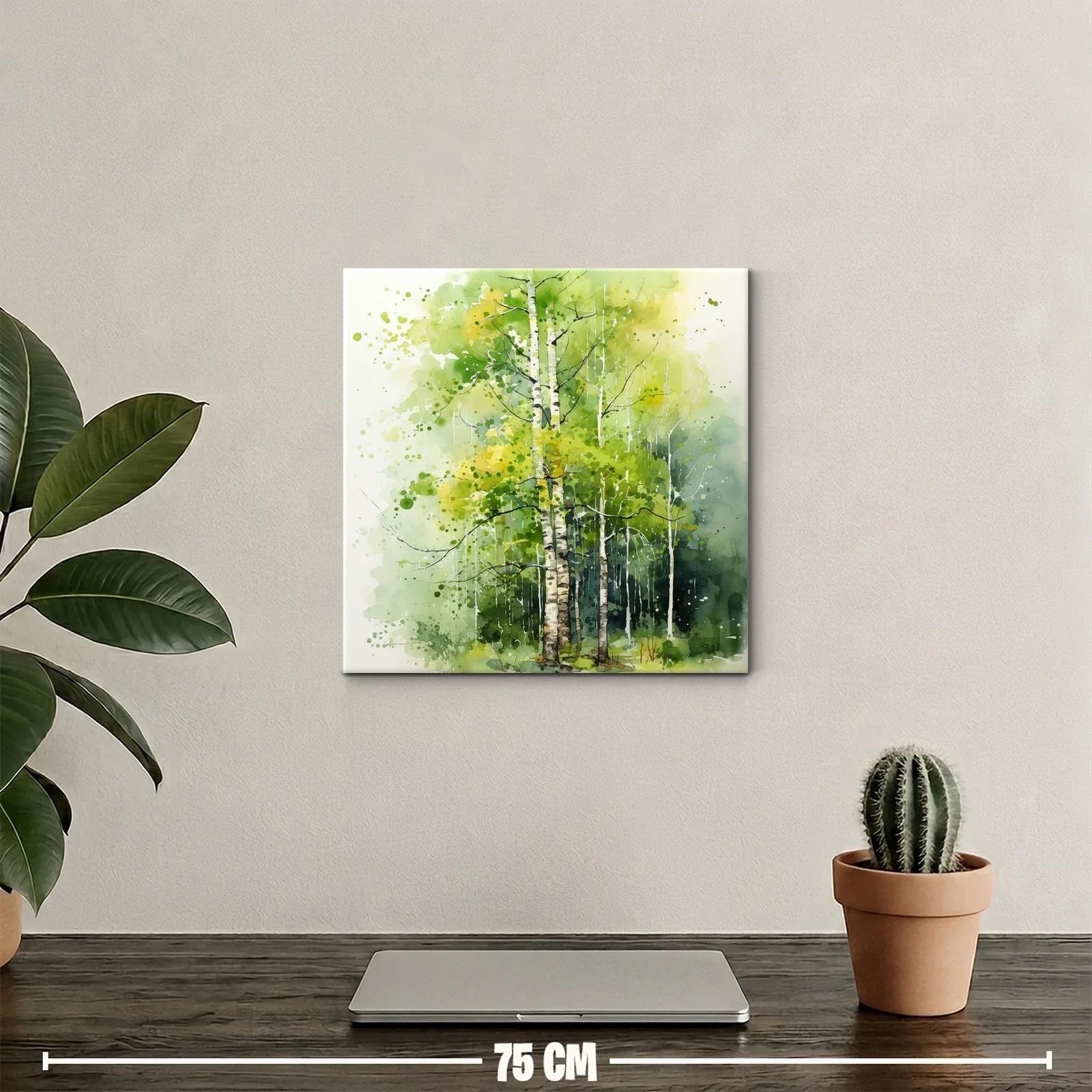 Bosque de abedules en verdes y amarillos vibrantes — miniatura 2