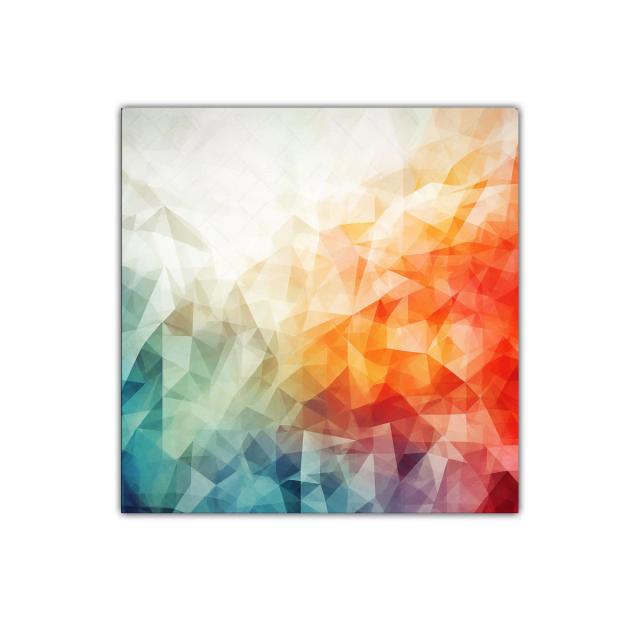Cuadro abstracto con tonos cálidos y fríos en triángulos