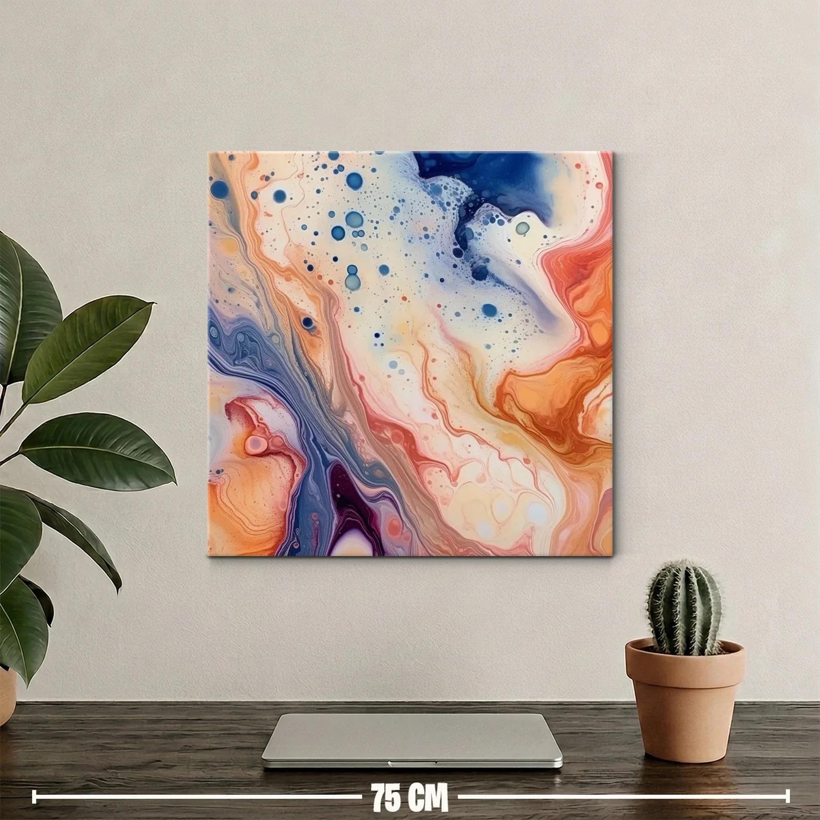 Cuadro abstracto en tonos cálidos y azules con movimiento fluido — miniatura 2