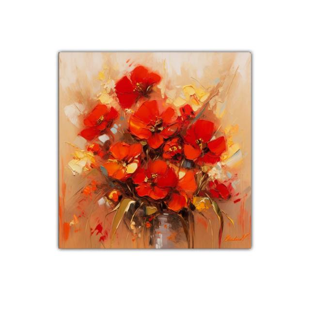 Cuadro decorativo con vibrantes flores rojas y toques cálidos