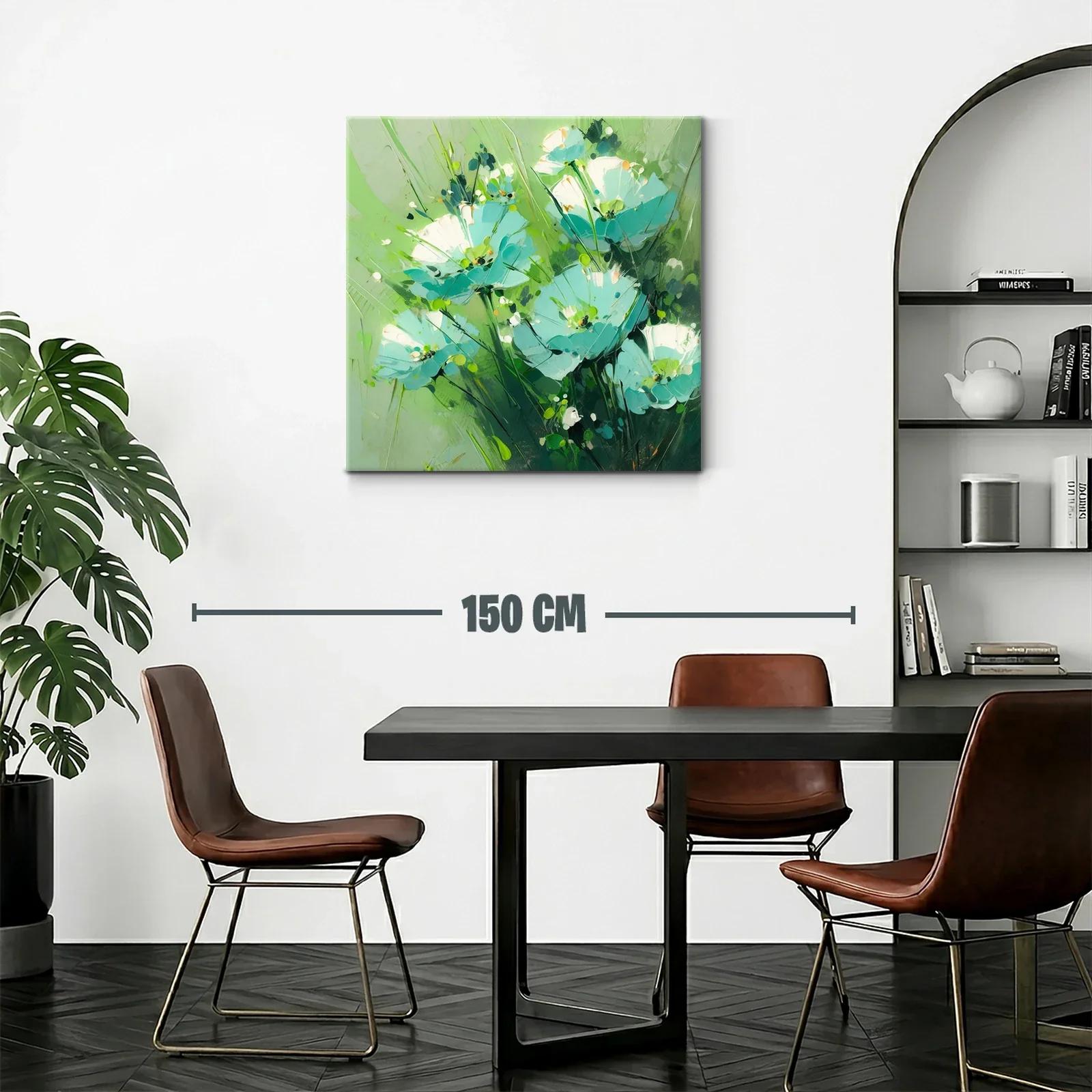 Cuadro floral con vibrantes tonos verdes y azules delicados — miniatura 2