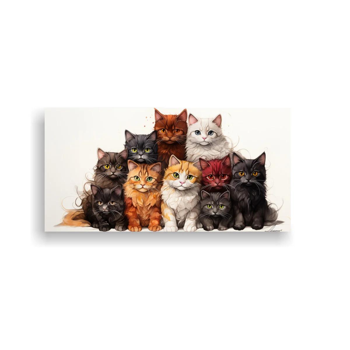 Cuadro grupo de gatos sentados juntos sobre fondo claro