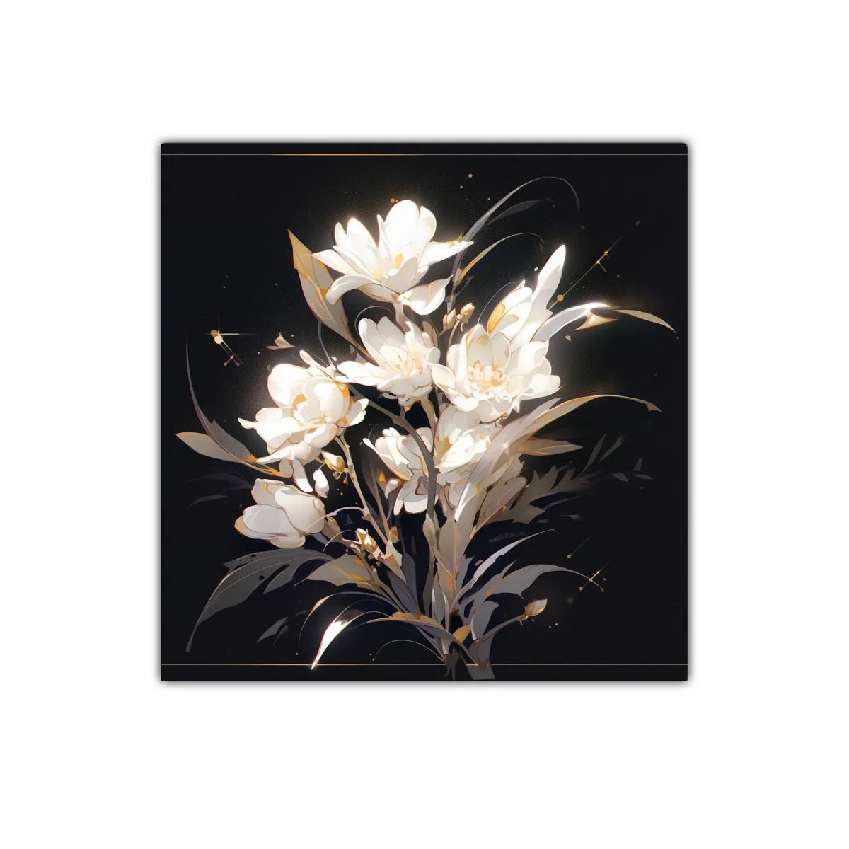 Cuadro floral con flores blancas sobre fondo oscuro elegante