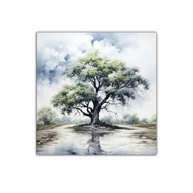 Árbol solitario con reflejo en aguas tranquilas